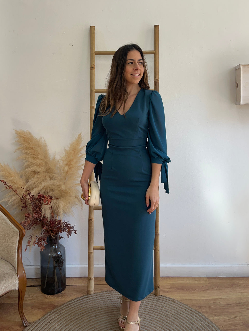 Vestido corto manga gasa