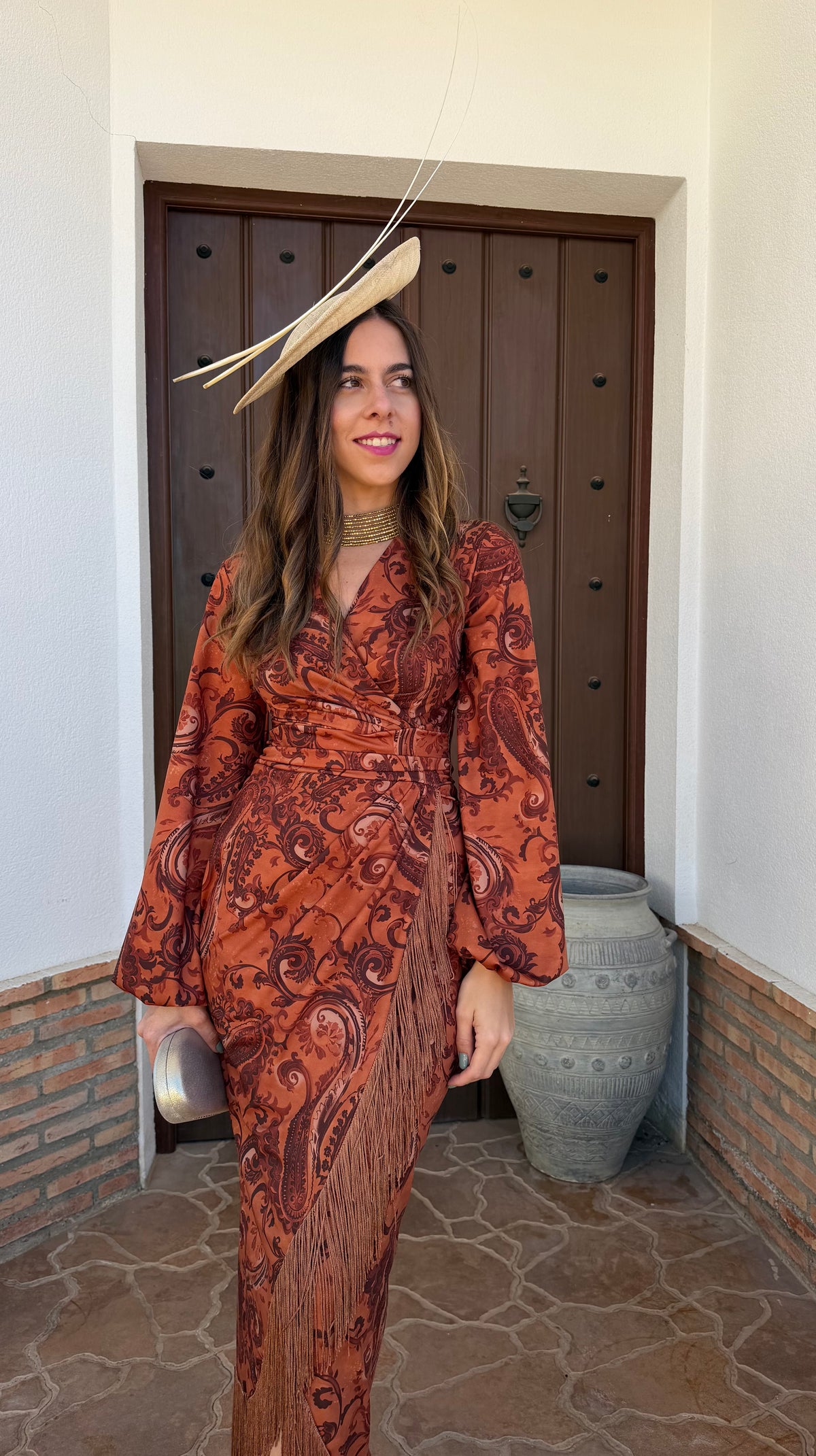 Vestido estampado flecos