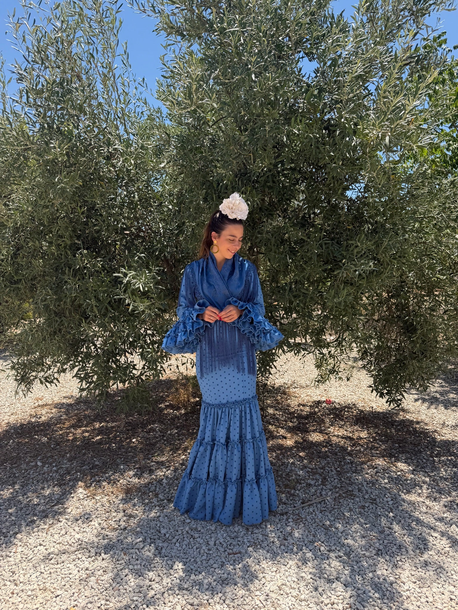 Vestido f carmela azul con lunares azules