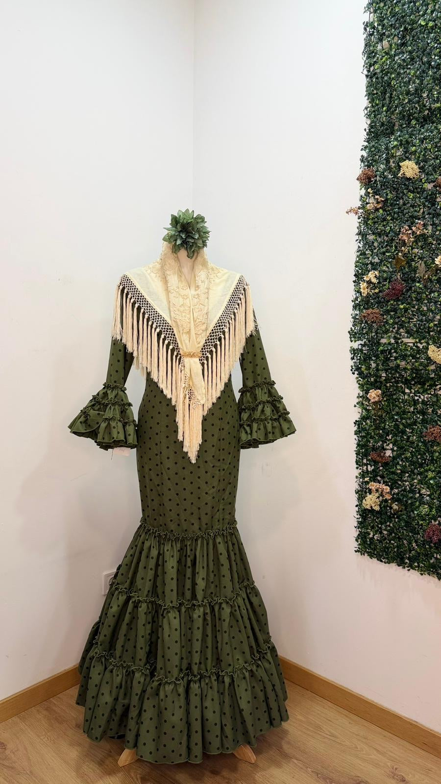 Vestido f carmela verde con lunares