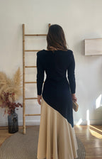 Vestido manga larga bicolor