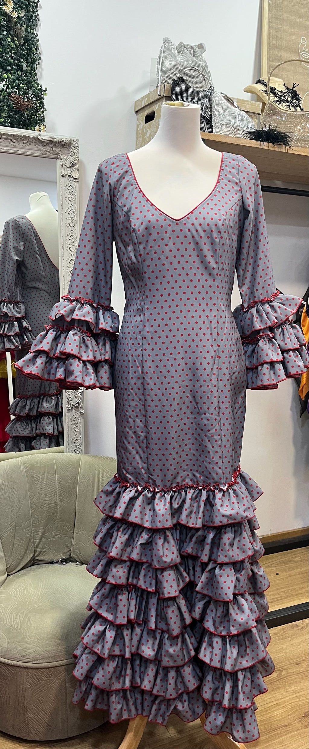 Vestido f Lolita Gris con rojo