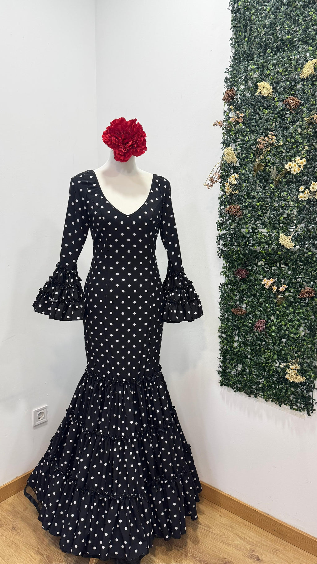 Vestido f carmela negro lunares pequeños blancos