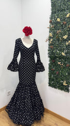 Vestido f carmela negro lunares pequeños blancos