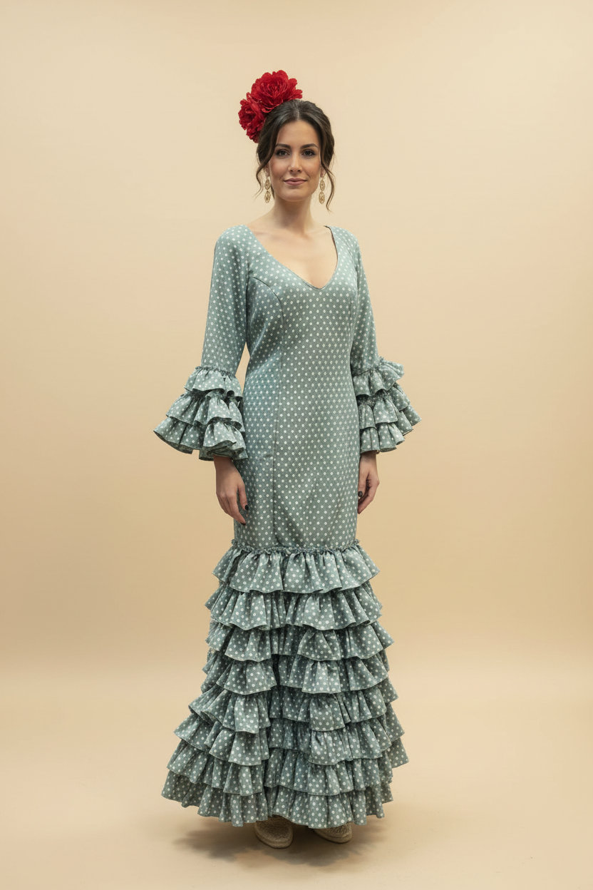 Vestido f Lolita verde jabonoso con blanco