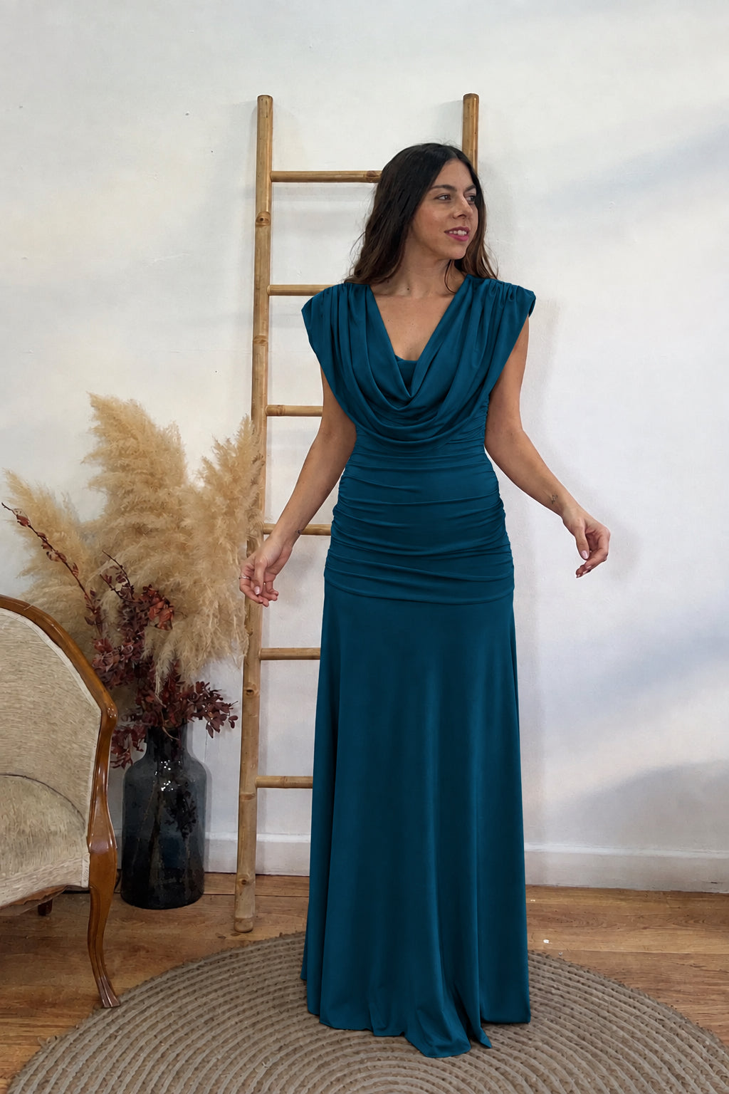 Vestido e lucia azul petróleo