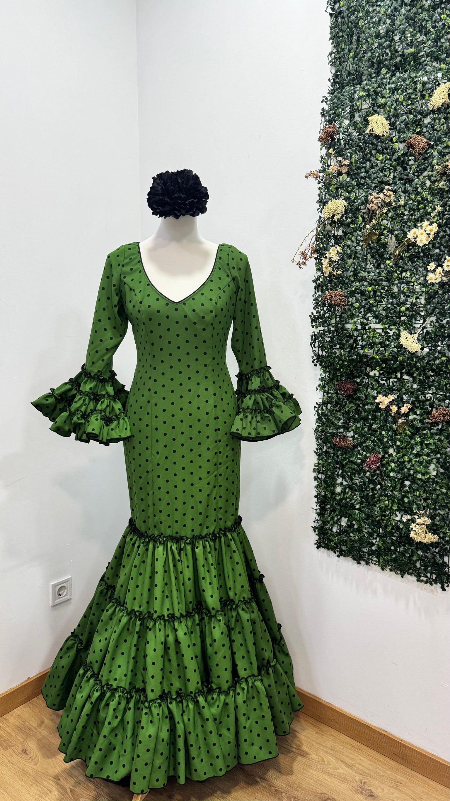 Vestido f carmela verde con lunares