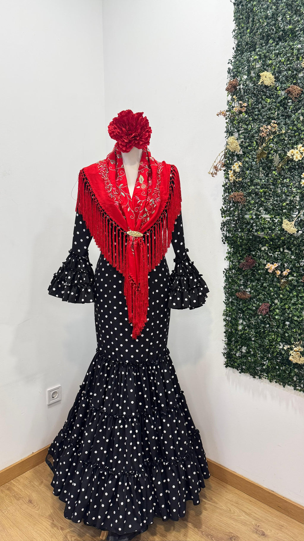 Vestido f carmela negro lunares pequeños blancos