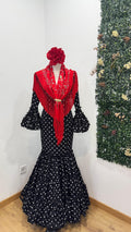 Vestido f carmela negro lunares pequeños blancos