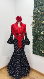 Vestido f carmela negro lunares pequeños blancos