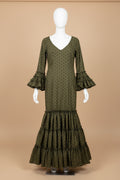 Vestido f Carmela verde cacería con lunares