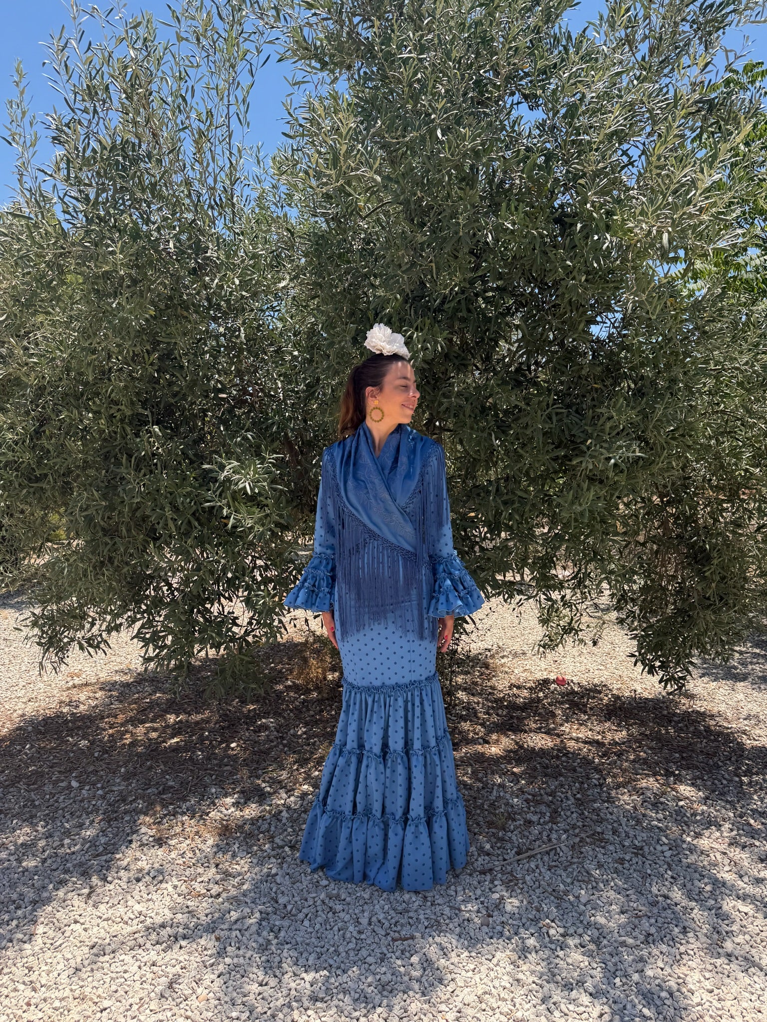Vestido f carmela azul con lunares azules