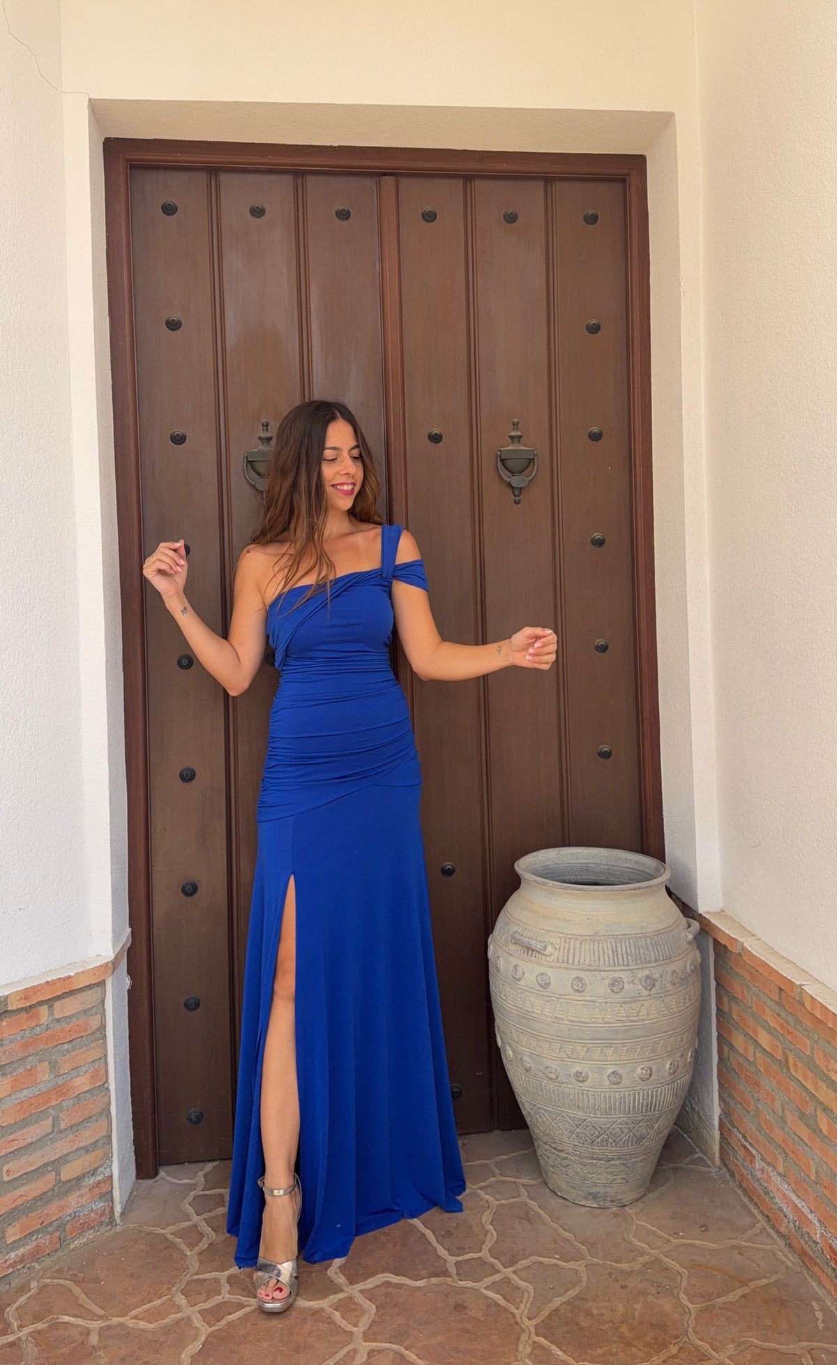 Vestido Drapeado azul electrico