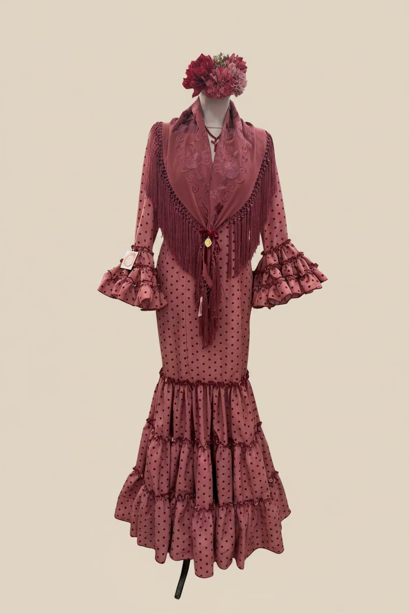 Vestido f carmela rosa con burdeos