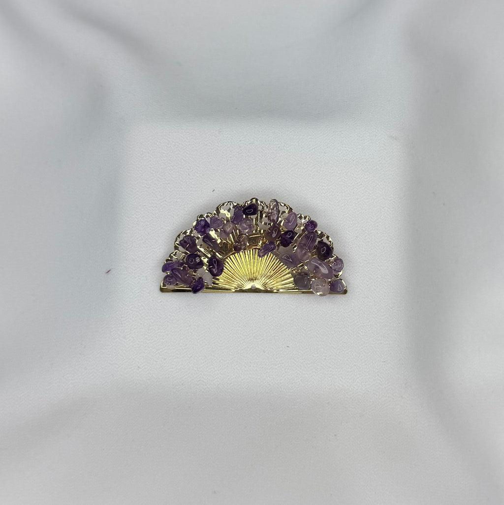 Broche f abanico piedras