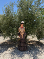 Vestido f carmela marron con lunares beige