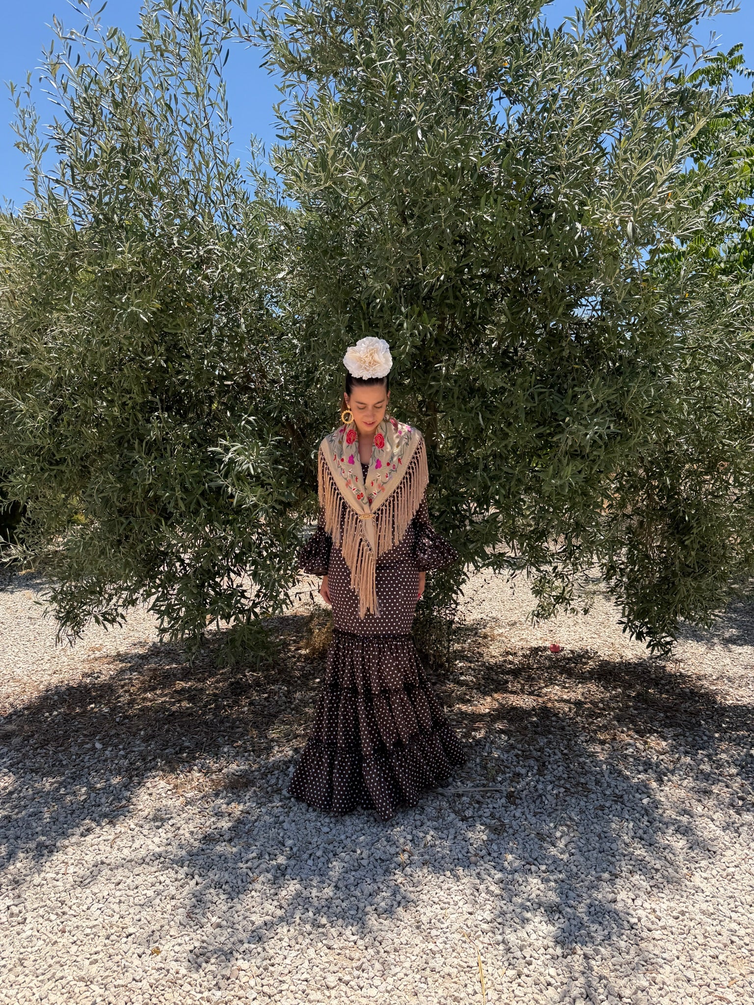 Vestido f carmela marron con lunares beige