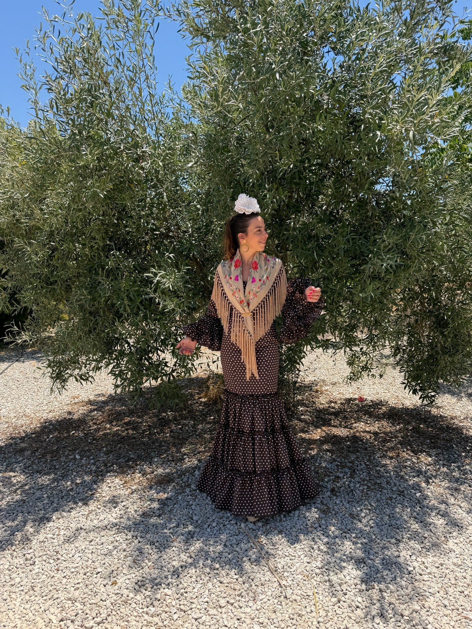 Vestido f carmela marron con lunares beige