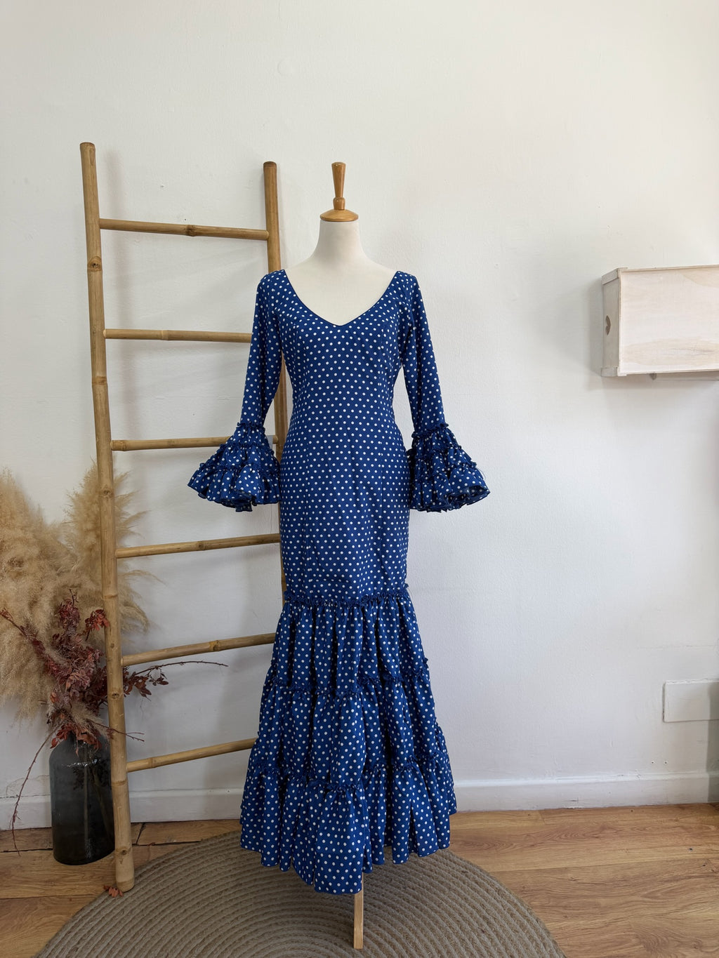 Vestido f carmela azul marino con lunares blancos