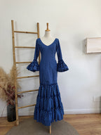 Vestido f carmela azul marino con lunares blancos