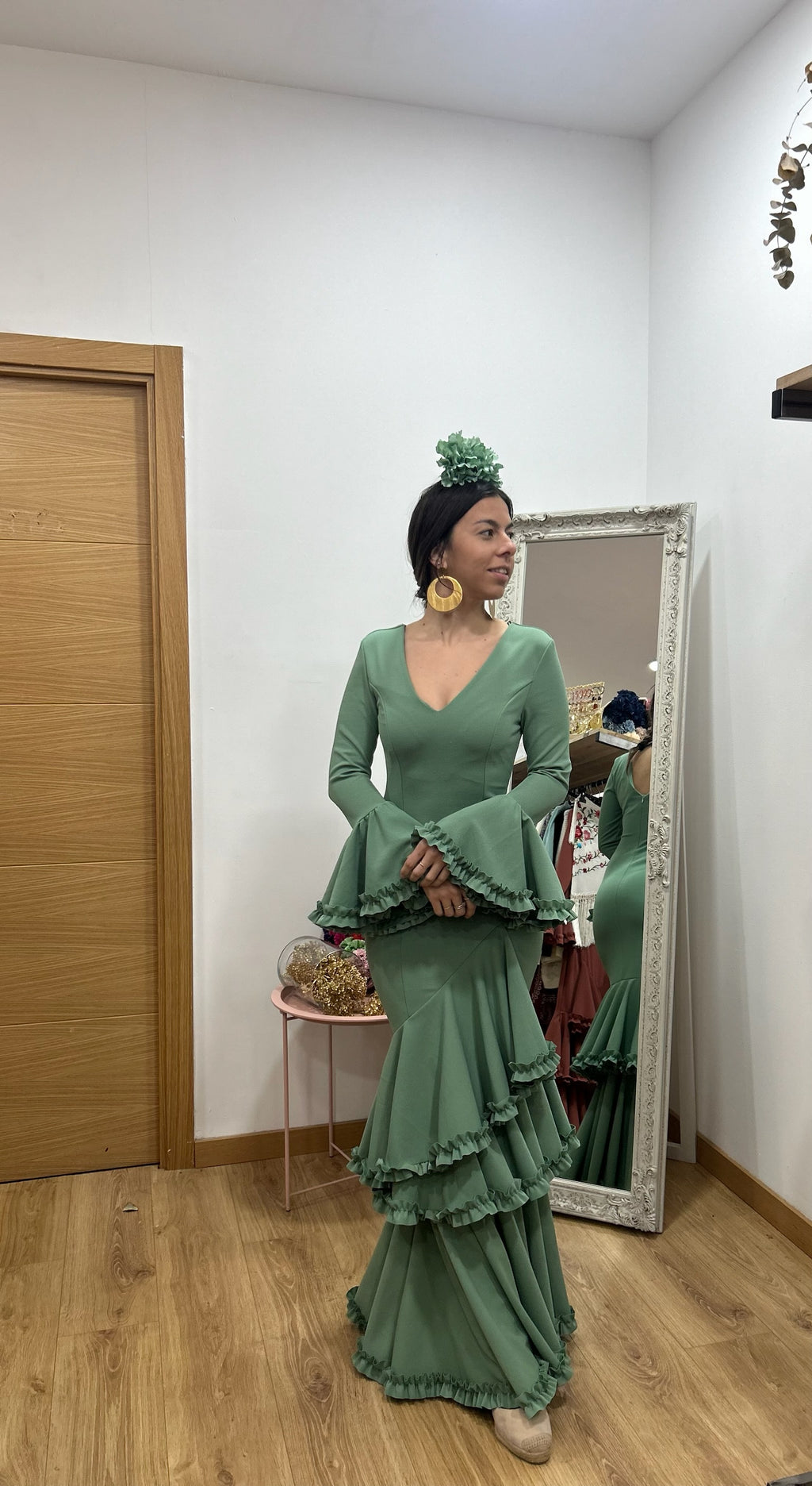 Vestido Flamenca Cádiz verde jabonoso