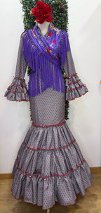 Vestido f carmela gris con lunares rojos