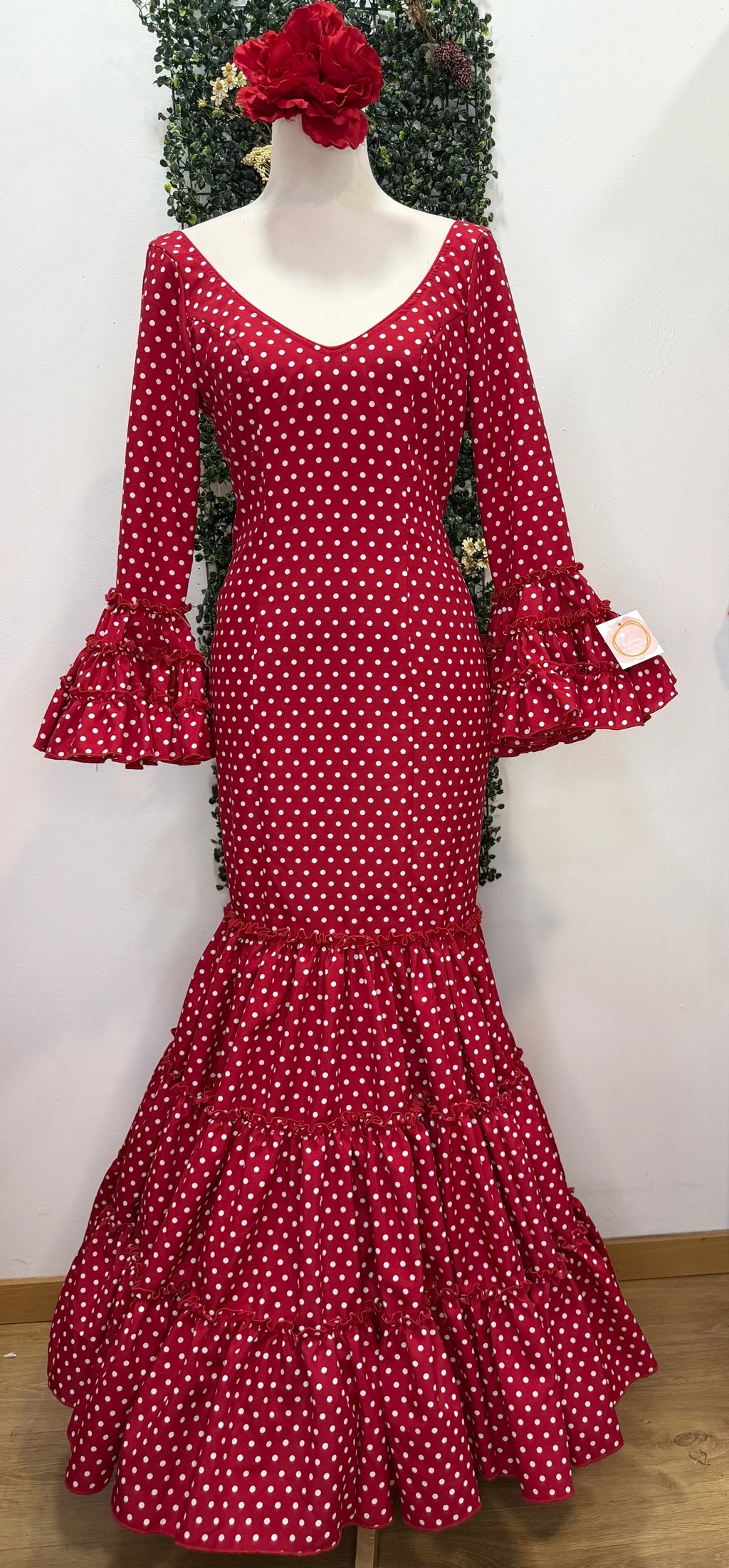 Vestido f carmela lunares rojo con blanco