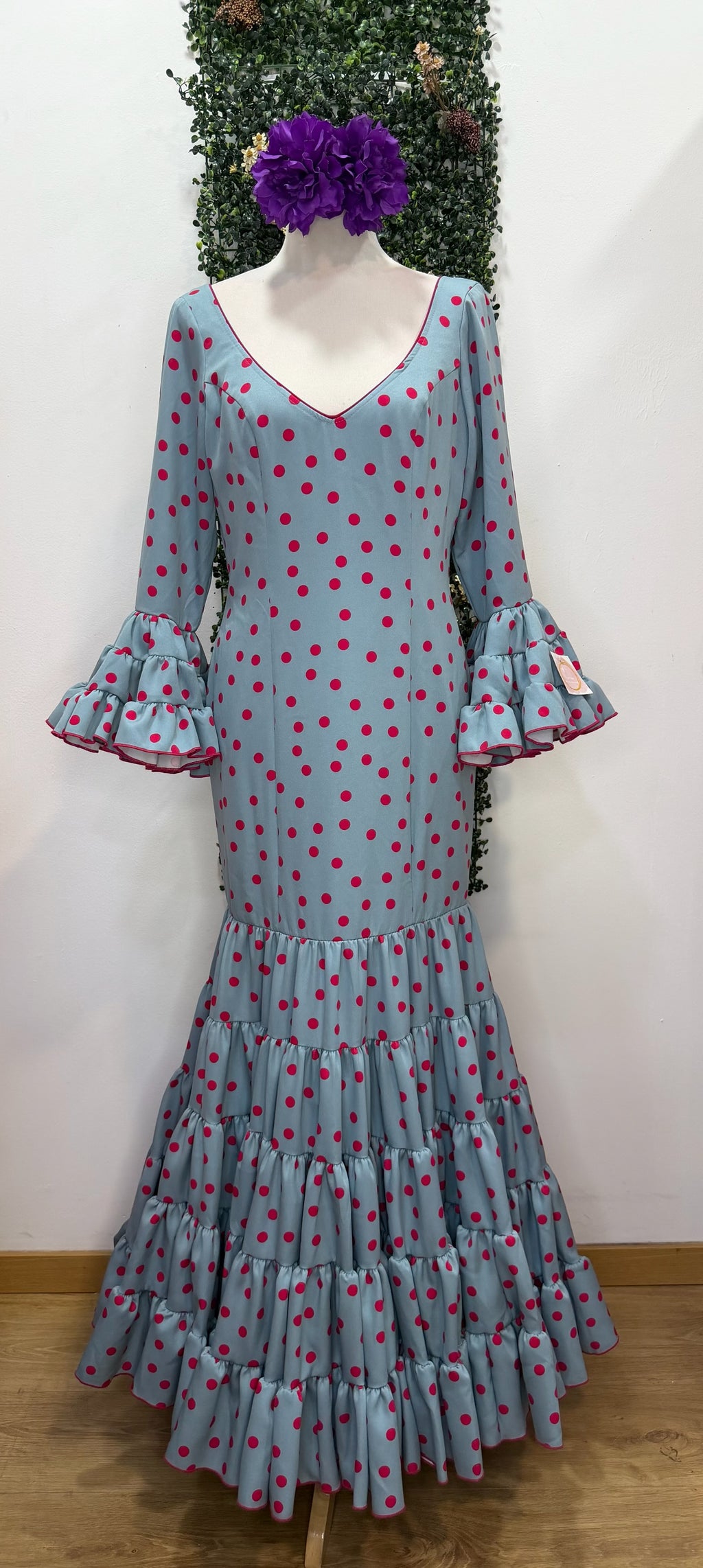 Vestido f Córdoba Azul lunares rosas