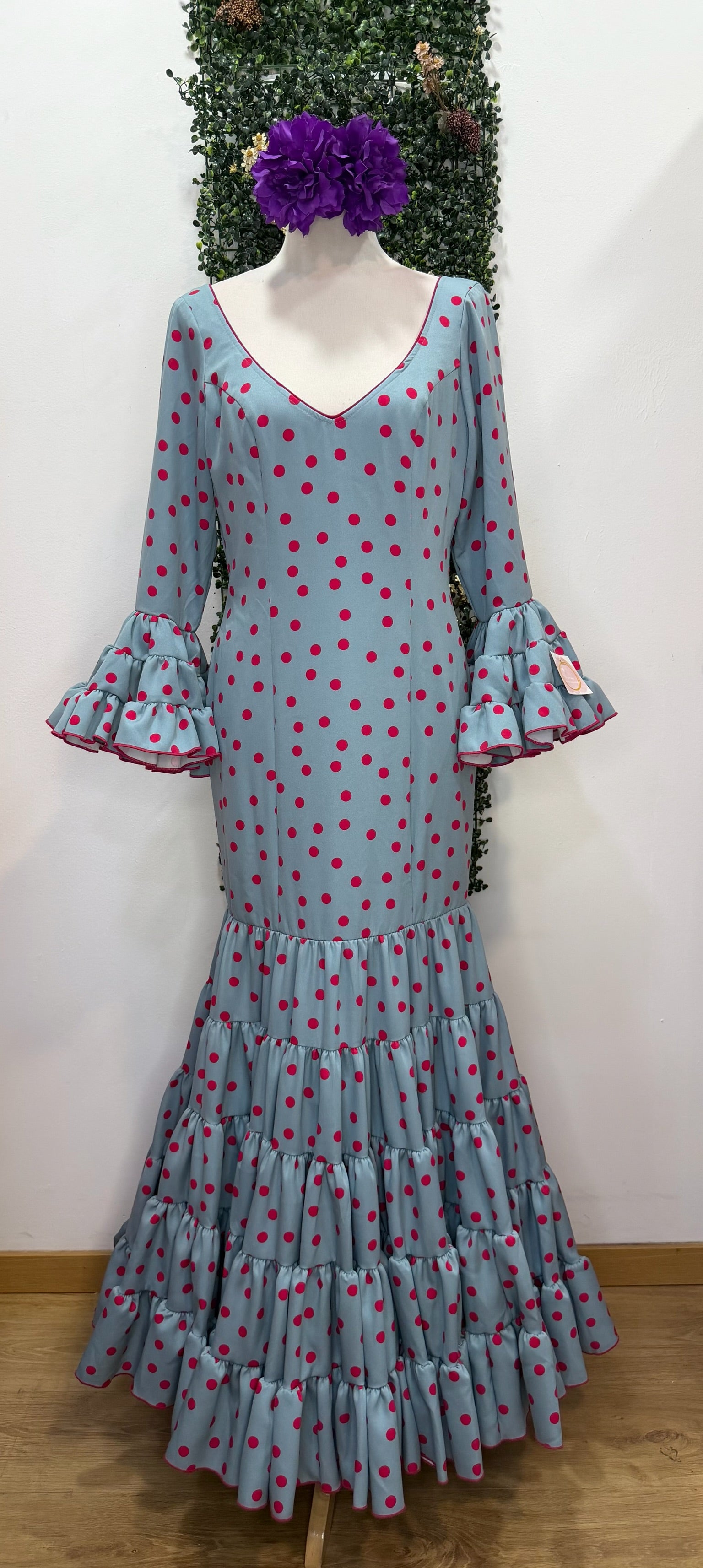 Vestido f Córdoba Azul lunares rosas