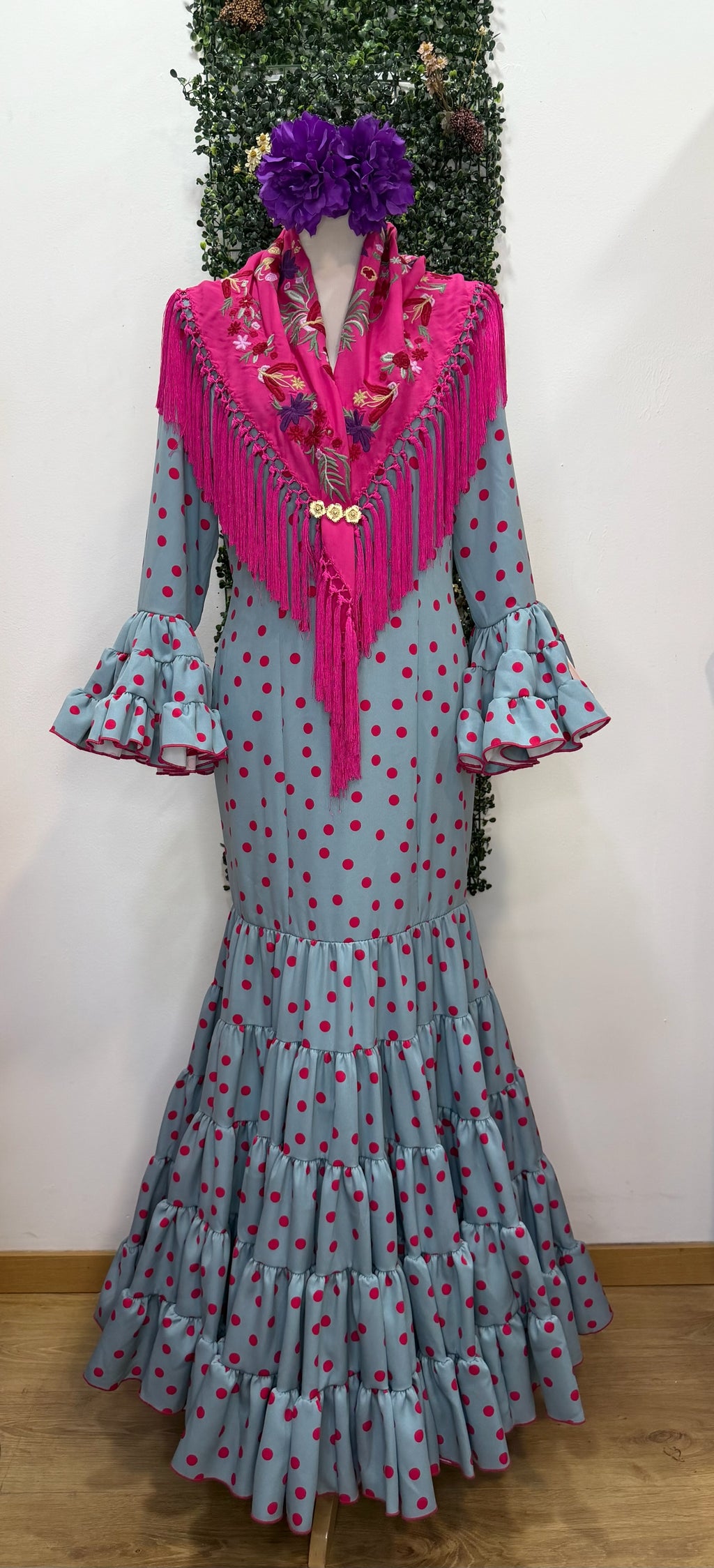 Vestido f Córdoba Azul lunares rosas