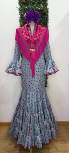 Vestido f Córdoba Azul lunares rosas