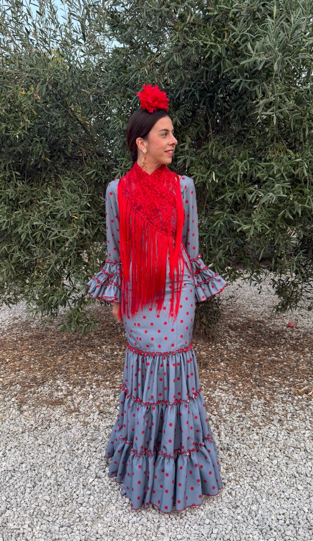 Vestido f carmela gris con lunares medianos