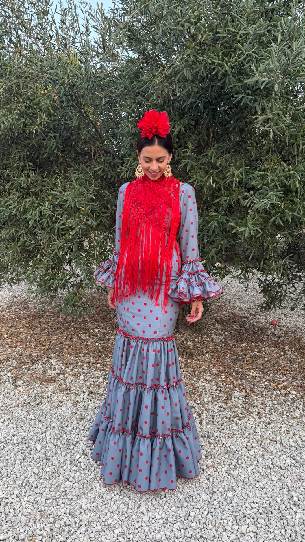 Vestido f carmela gris con lunares medianos