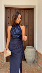 Vestido lentejuelas tul azul marino