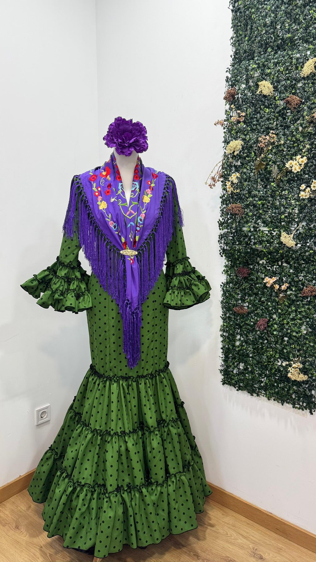 Vestido f carmela verde con lunares