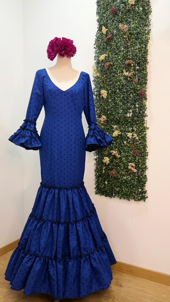 Vestido f carmela lunares pequeños azul y negro