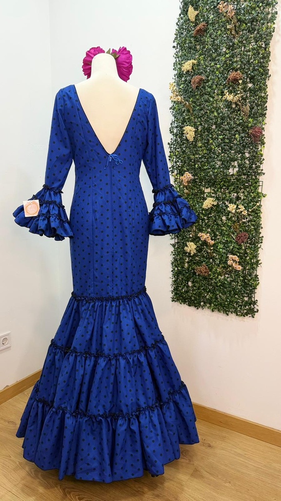 Vestido f carmela lunares pequeños azul y negro