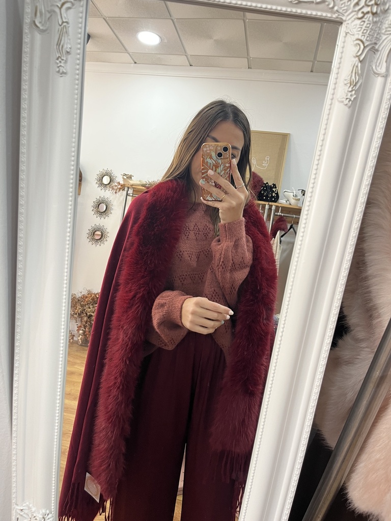 [pj25185burdeos1] Fular con cuello pelo (Burdeos1)