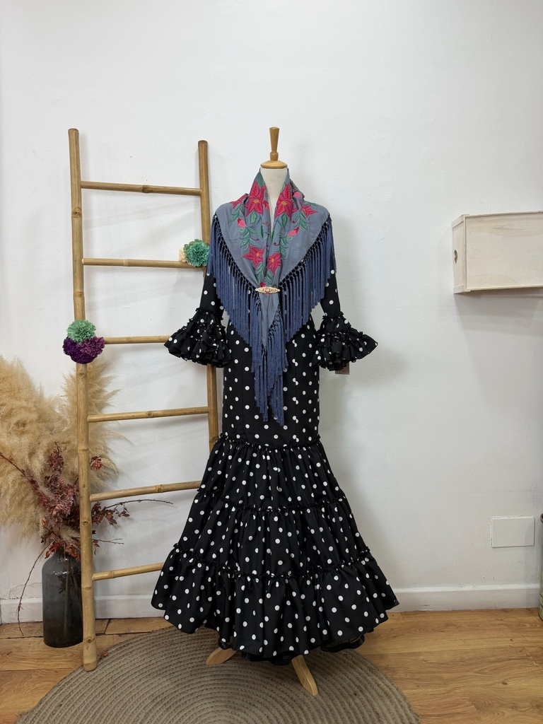 [302502] Vestido f Carmela negro lunares
