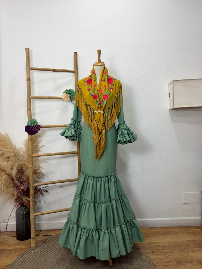 Vestido f Carmela liso verde jabonoso