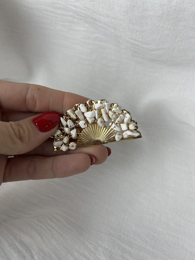 [j0046blanco] Broche f abanico piedras (Blanco)