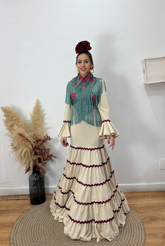 [765711beigeoscuro] vestido flamenca Hinojos (1, Beige Oscuro)