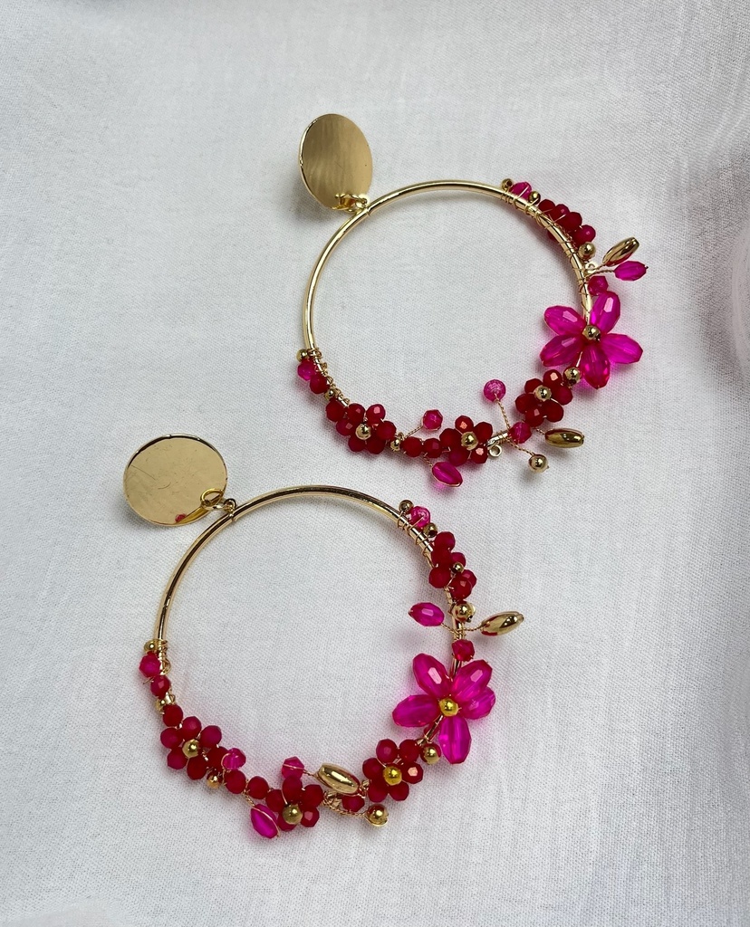 [p1159Rosa1] pendiente f aro piedrecitas (Rosa1)