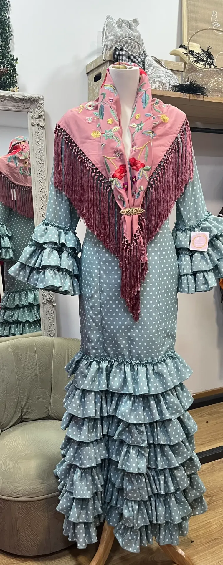 Vestido f sevilla verdejabonoso/blanco