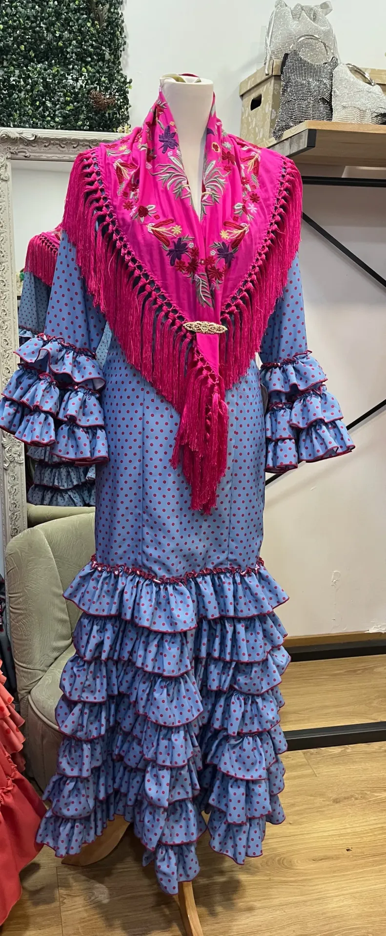 Vestido f celeste/rojo