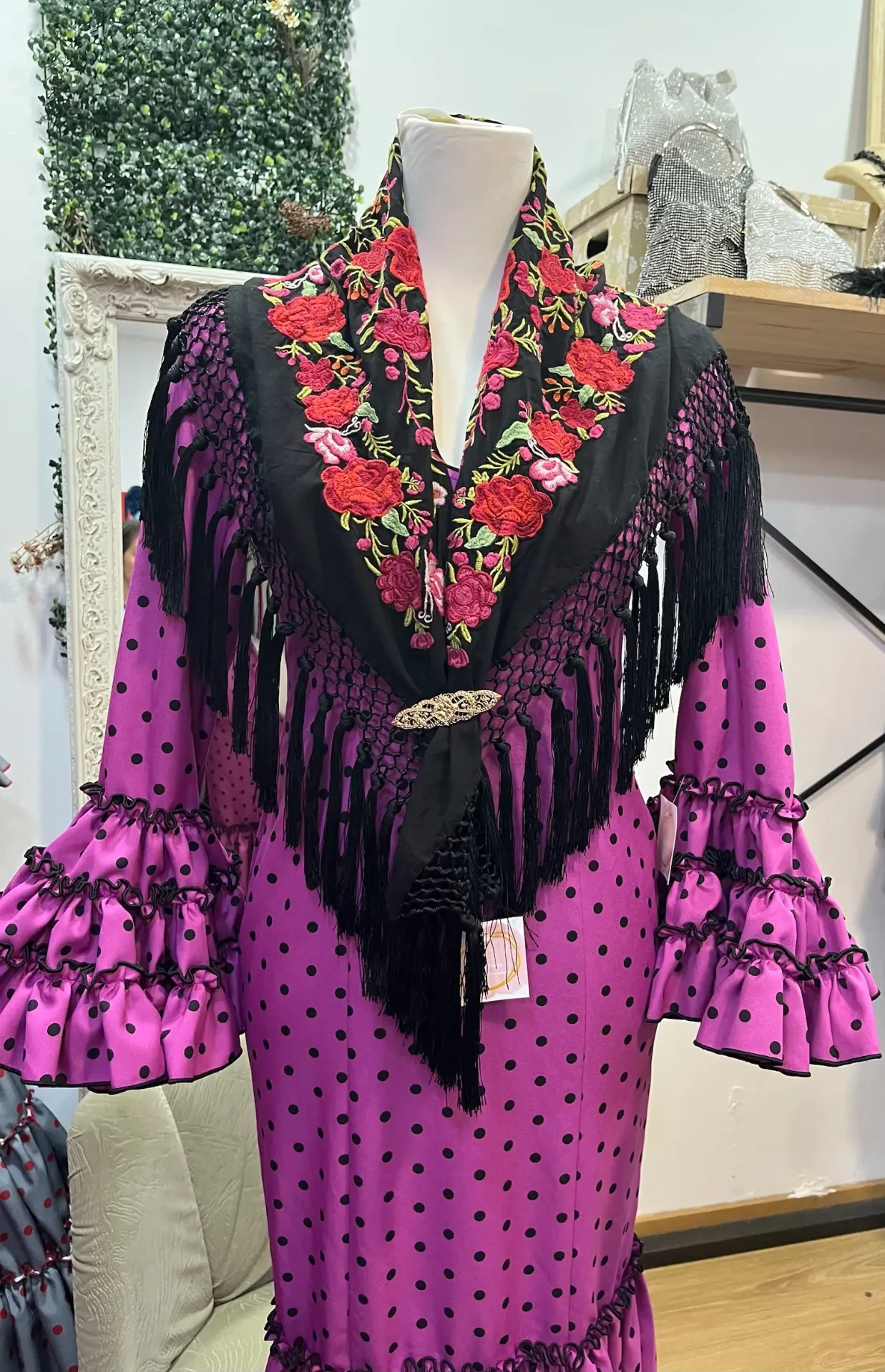 Vestido f carmela buganvilla lunar negro