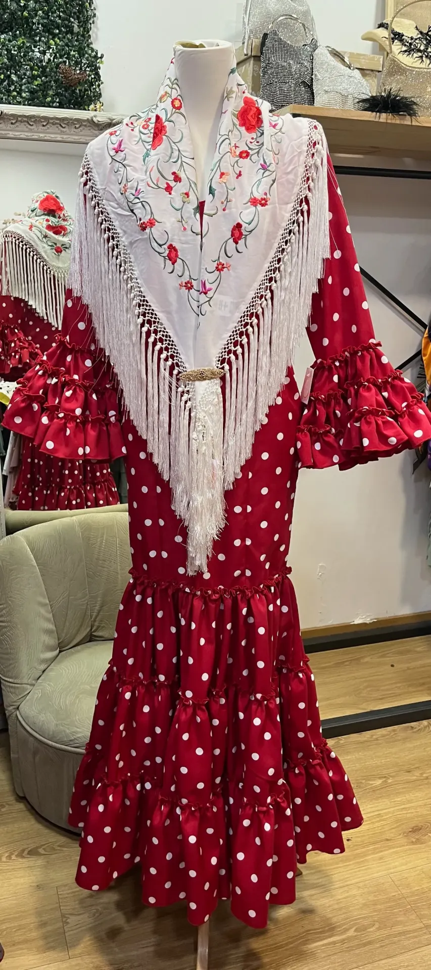 vestido f Carmela rojo Lunares blanco