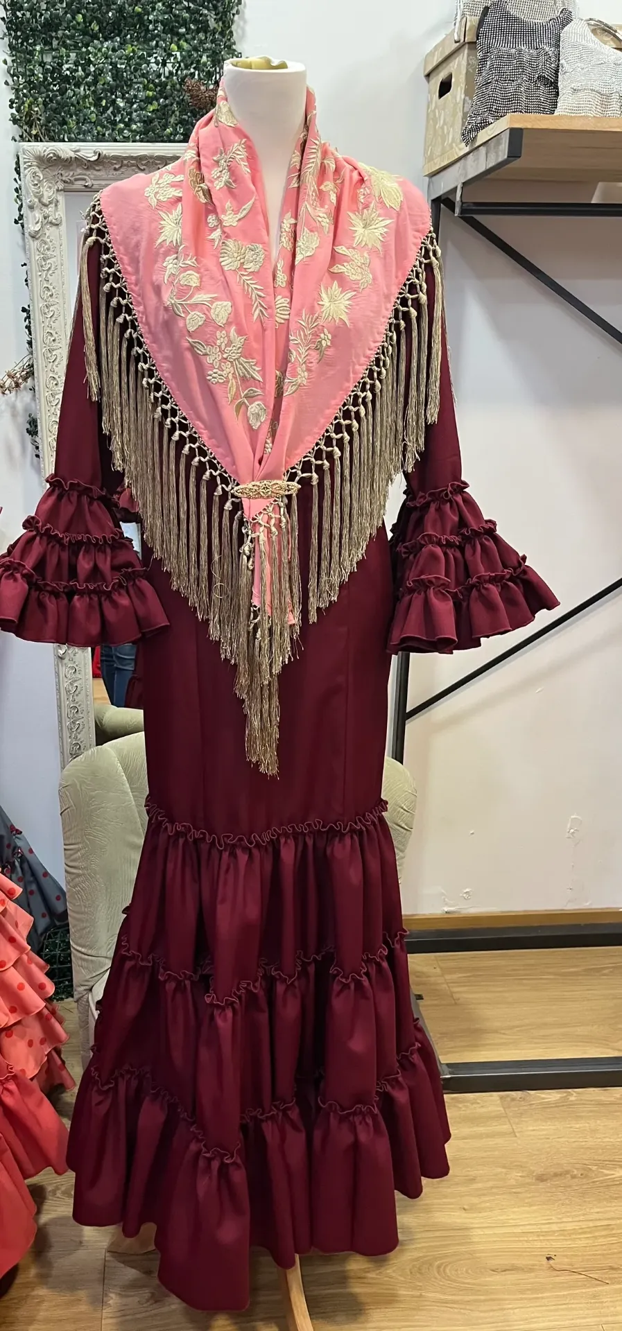 Vestido f carmela liso burdeos