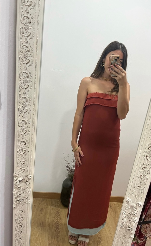 Vestido palabra de honor gasa