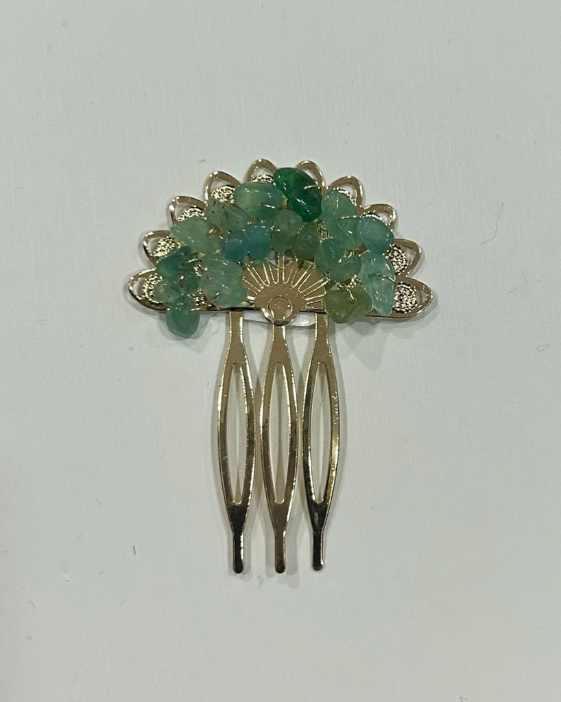 [d0122verdejabonoso] peineta abanico piedra peq. (Verde Jabonoso)